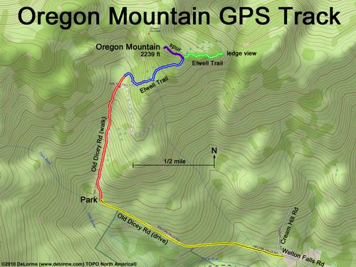 GPS track to Oregon Mountain in New Hampshire