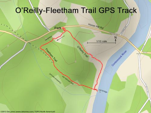 GPS track at O'Reilly-Fleetham Trail at Concord in southern New Hampshire