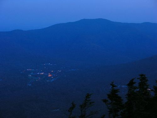 twilight view of Waterville Valley in October from atop Mount Osceola in New Hampshire