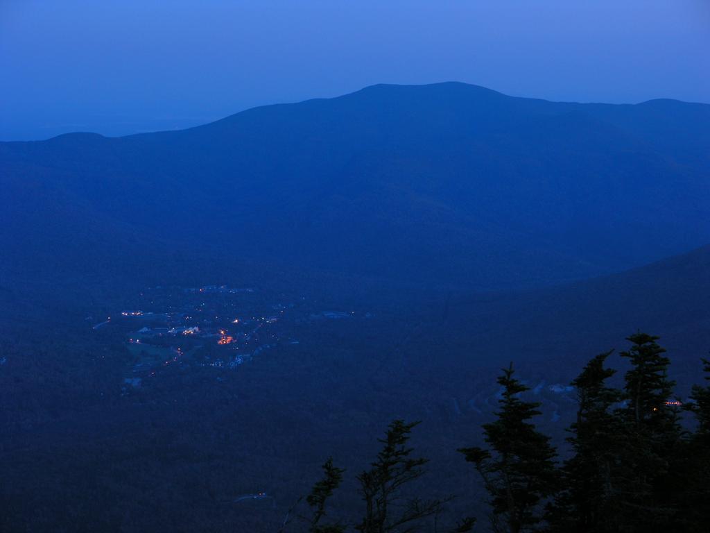 twilight view of Waterville Valley in October from atop Mount Osceola in New Hampshire