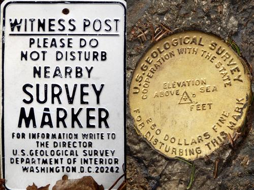 survey sign and marker on the summit of Osgood Hill in New Hamsphrie