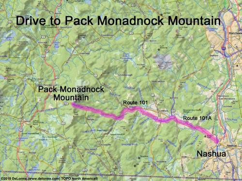 South Pack Monadnock Mountain drive route