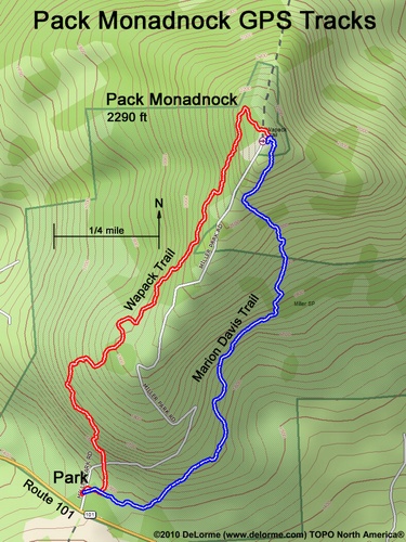 GPS hiking tracks to Pack Monadnock Mountain in New Hampshire