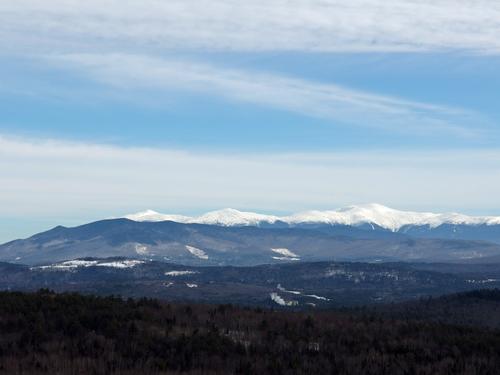 view of the Presidential Mountains from the lookout on Parker Mountain near Littleton in northern New Hampshire