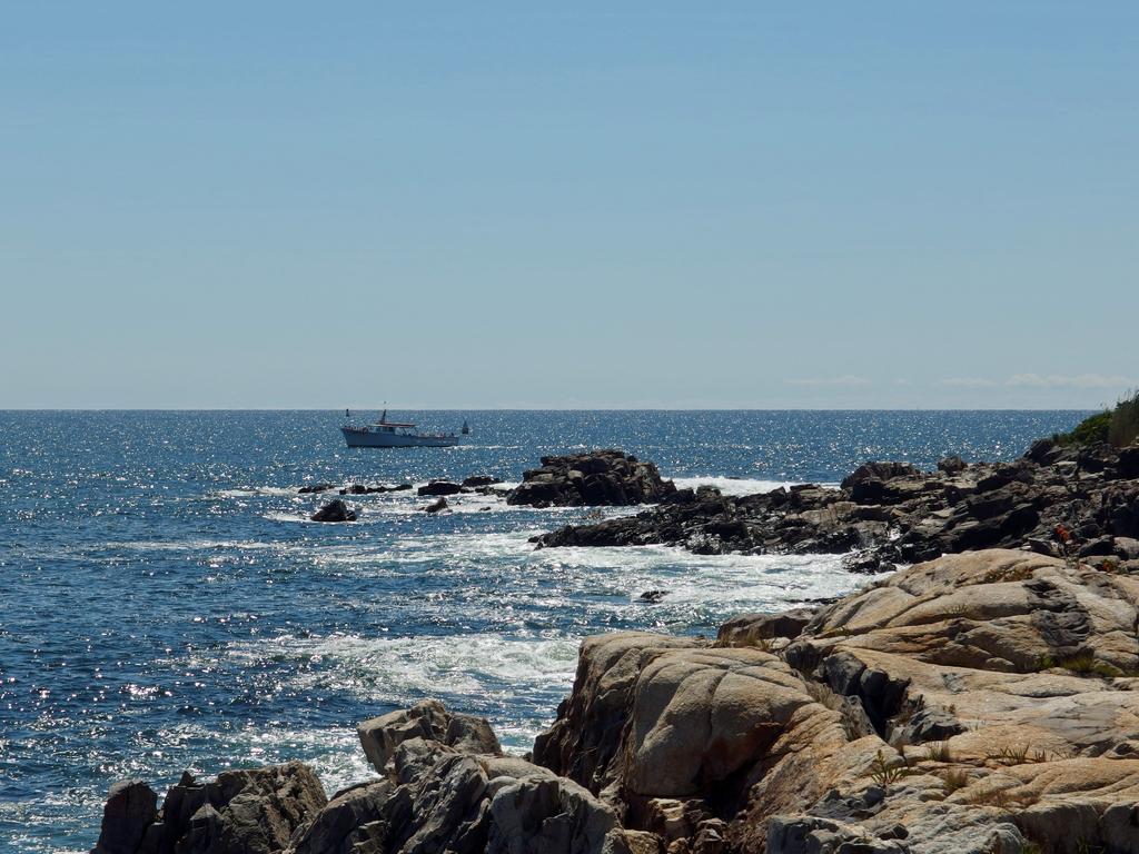view south over a rocky coast toward the Atlantic Ocean from Parsons Way at Kennebunkport in southern Maine