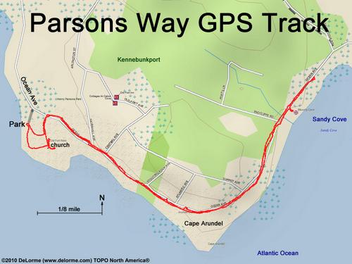GPS track along Parsons Way in southern Maine