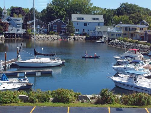 view of the mini-harbor on the Kennebunk River near Parsons Way at Kennebunkport in southern Maine