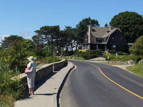 Betty Lou checks out the view south over the Atlantic Ocean from Parsons Way at Kennebunkport in southern Maine