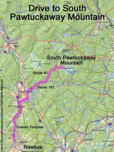 South Pawtuckaway Mountain drive route
