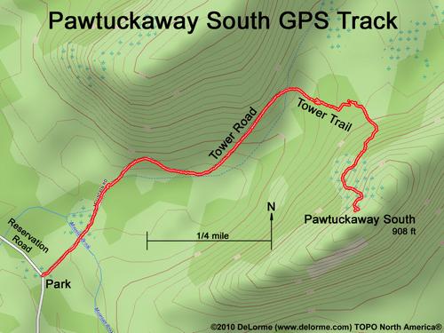 GPS hiking track to  Pawtuckaway South Mountain in New Hampshire