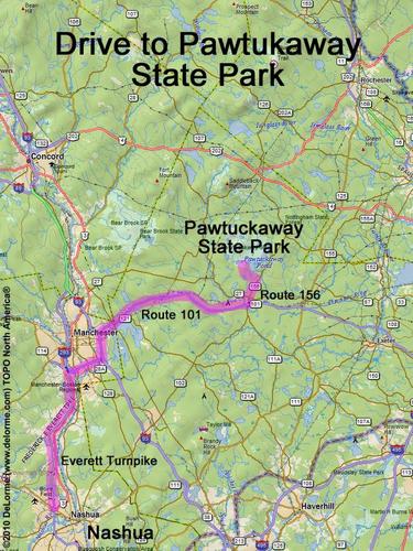 Pawtuckaway State Park drive route