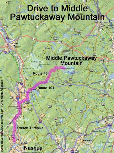 Middle Pawtuckaway Mountain drive route