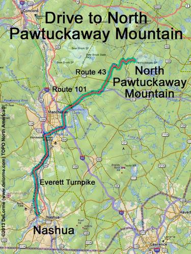 North Pawtuckaway Mountain drive route