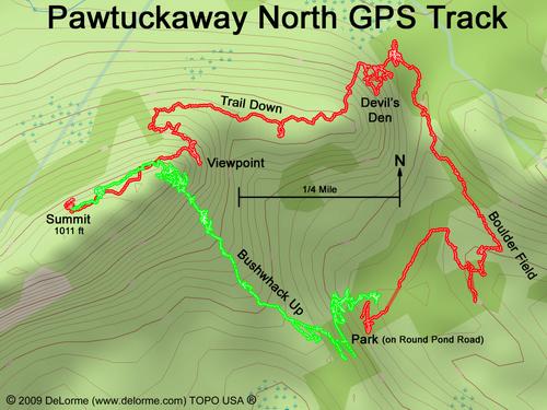 GPS track on Pawtuckaway North Mountain in New Hampshire