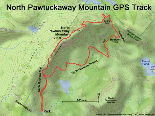 GPS track to North Pawtuckaway Nountain in southern New Hampshire