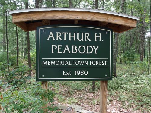 entrance sign to Peabody Town Forest in Pelham, New Hampshire
