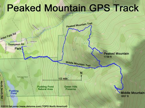 GPS track to Peaked and Middle mountains in New Hampshire
