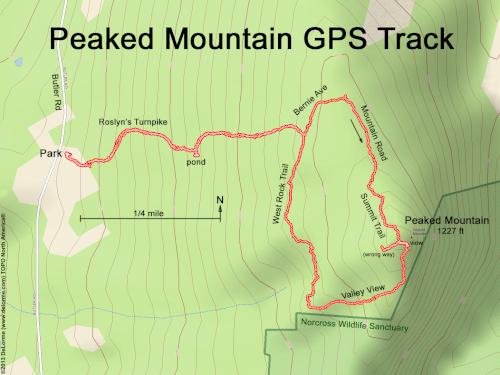 GPS track in May at Peaked Mountain near Monson in south-central MA