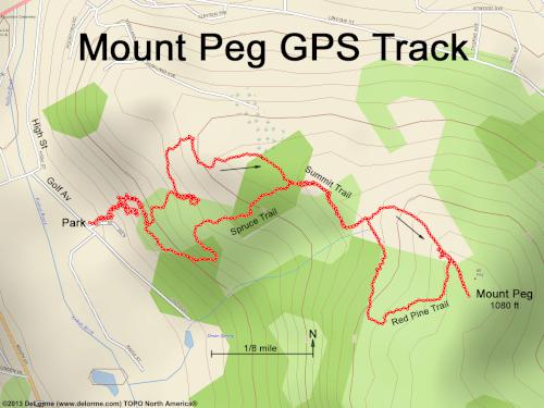 GPS track in July at Mount Peg at Woodstock in Vermont