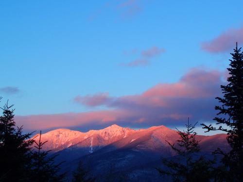 sunset glow on Franconia Ridge as seen from Mount Pemigewasset in New Hampshire