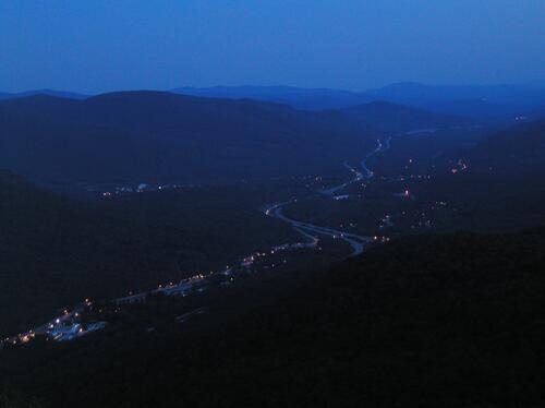 twilight over Franconia Notch as seen from Mount Pemigewasset in New Hampshire