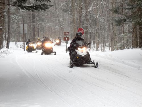 snowmobile traffic at the start of the Mount Pemigewasset Trail in New Hampshire