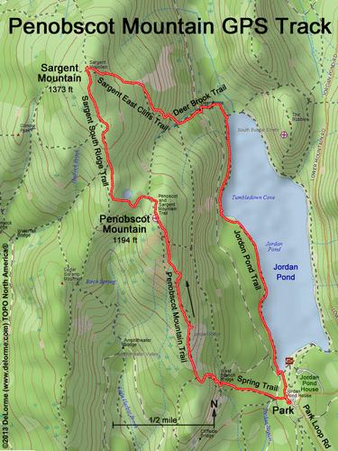GPS track to Penobscot Mountain within Acadia Park in coastal Maine