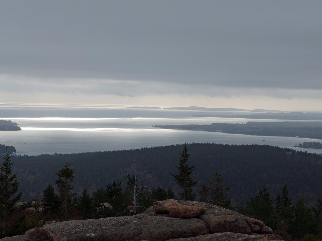 bad-weather sinister ocean view in November from atop Penobscot Mountain within Acadia Park in coastal Maine