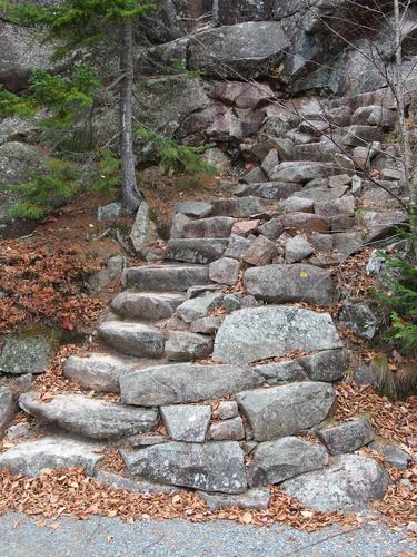 trail stone steps at Penobscot Mountain within Acadia Park in coastal Maine