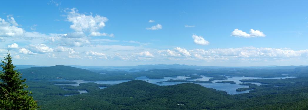 panoramic view of Squam Lake from Mount Percival in New Hampshire