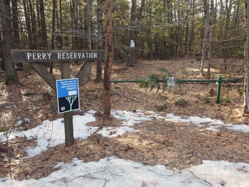entrance in December to Perry Reservation near Rindge in southern NH
