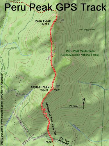 GPS track to Peru Peak in southern Vermont