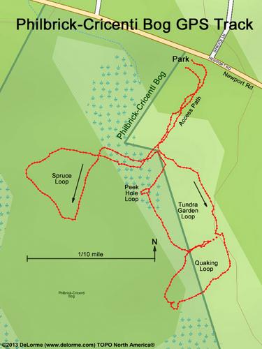 GPS track at Philbrick-Cricenti Bog in New Hampshire