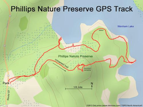 GPS track at Phillips Nature Preserve in northeastern Massachusetts