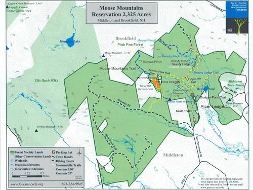 updated map of the Moose Mountains Reservation trail system in New Hampshire