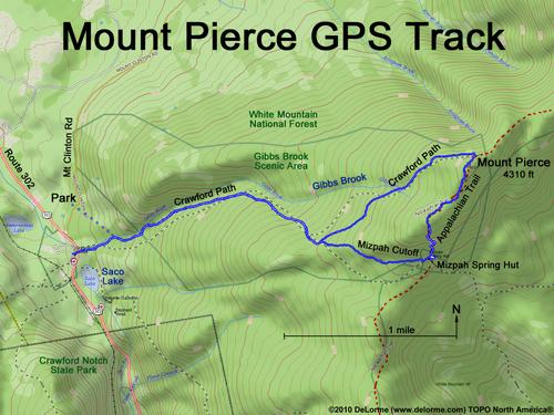 GPS track to Mount Pierce in New Hampshire