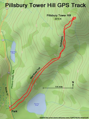 GPS track to Pillsbury Tower Hill in New Hampshrie