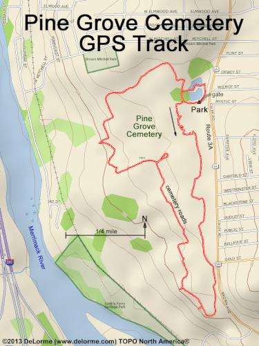 GPS track at Pine Grove Cemetery in Manchester, NH