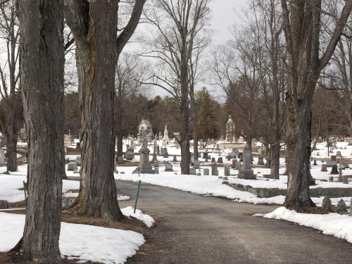 landscape in March at Pine Grove Cemetery in Manchester, NH