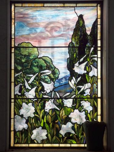 mausoleum stained-glass window at Pine Grove Cemetery in Manchester, NH