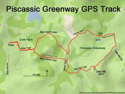 GPS track at Piscassic Greenway in southern New Hampshire