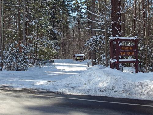 entrance in February to the trailhead parking lot at Plaistow Town Forest in southern New Hampshire