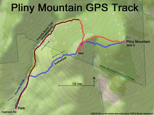 GPS track to Pliny Mountain in New Hampshire
