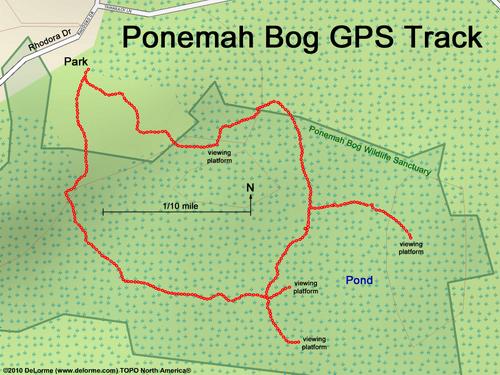 GPS track to Ponemah Bog in New Hampshire