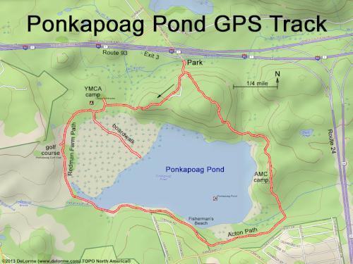 GPS track in December at Ponkapoag Pond in eastern Massachusetts