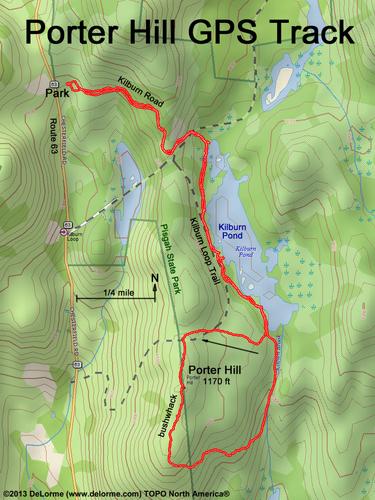 GPS track to Porter Hill at Pisgah State Park in southwestern New Hampshire