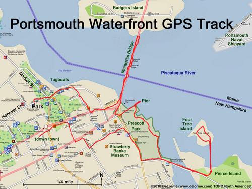 GPS track around Portsmouth Waterfront in New Hampshire