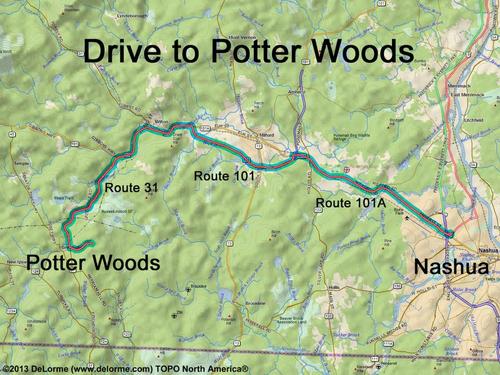 Potter Woods drive route