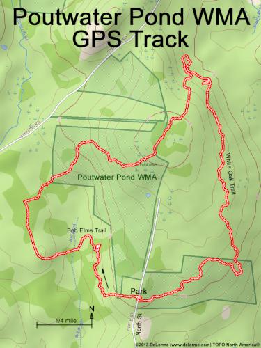 GPS track in November at Poutwater Pond WMA at Holden in eastern Massachusetts