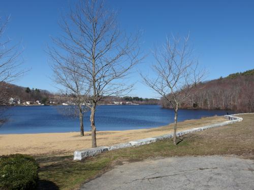 Beach in March on Lake Gardner beside Powow Hill in northeast Massachusetts